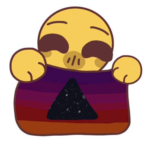emoji-yellow person holding an ASPD pride flag with a triangle on it, in the triangle is a void